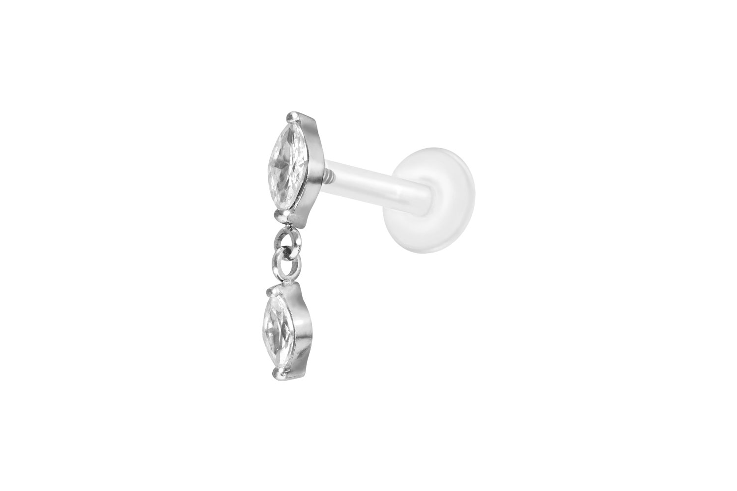 PTFE Labret Piercing mit Innengewinde + Titan-Aufsatz 2 KRISTALLTROPFEN